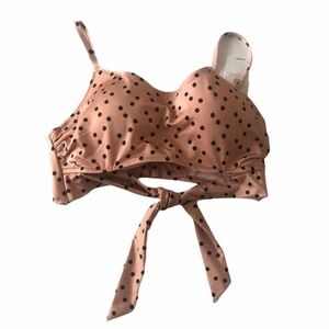 NWT Shade & Shore 34C Tan Black Dot Tie Swim Bikini Top Lightly Lined #1658